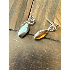 Vintage Reversible Sterling Silver Earrings Amber & Turquoise Dangle  Earrings